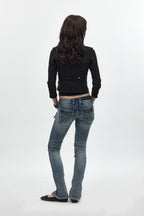Camille Super Low-Rise Moto Skinny Jean in Medium Blue - Rock Revival®