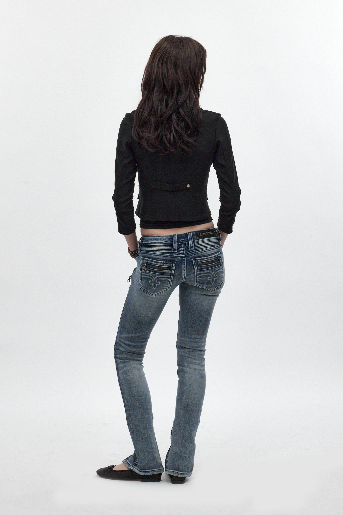Camille Super Low-Rise Moto Skinny Jean in Medium Blue - Rock Revival®