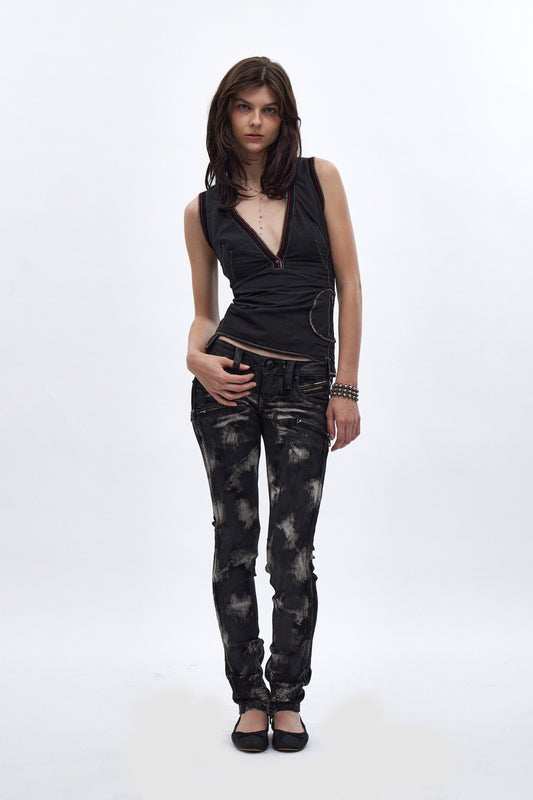 Camille Super Low-Rise Moto Skinny Jean in Black Granite Coating - Rock Revival®