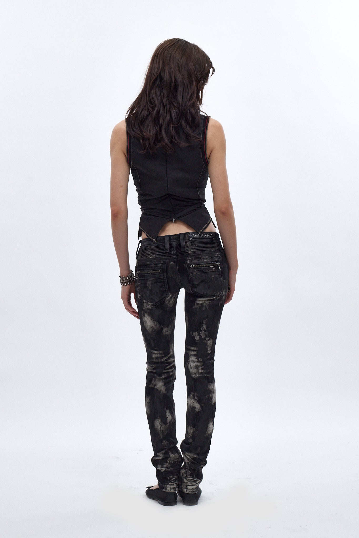 Camille Super Low-Rise Moto Skinny Jean in Black Granite Coating - Rock Revival®