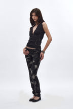 Camille Super Low-Rise Moto Skinny Jean in Black Granite Coating - Rock Revival®