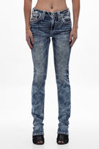 Carly Mid-rise Straight Jeans in Acid Blue