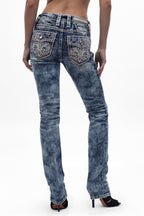 Carly Mid-rise Straight Jeans in Acid Blue