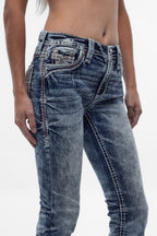 Carly Mid-rise Straight Jeans in Acid Blue