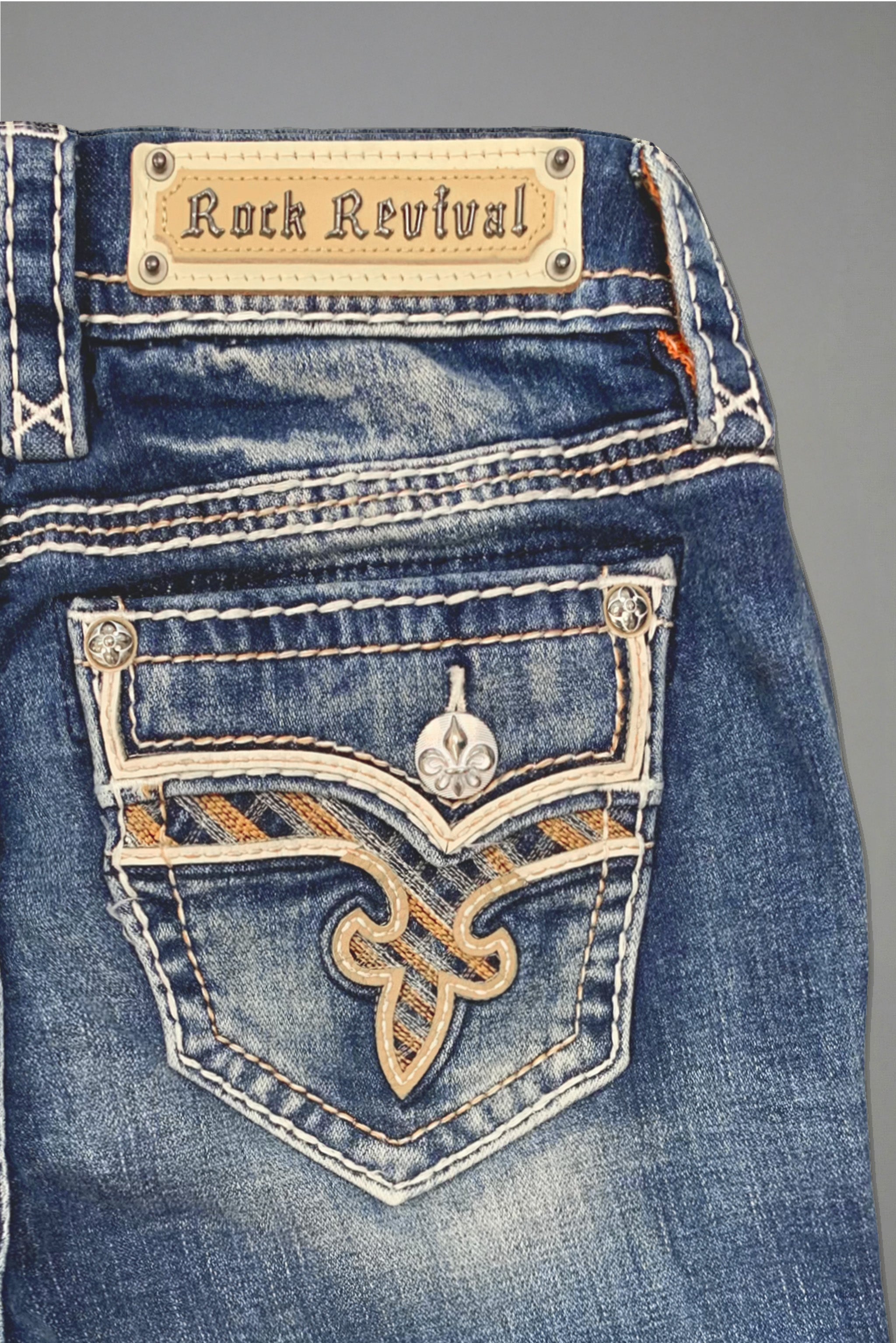 Colleen Skinny Jeans in Medium Blue with Patchwork