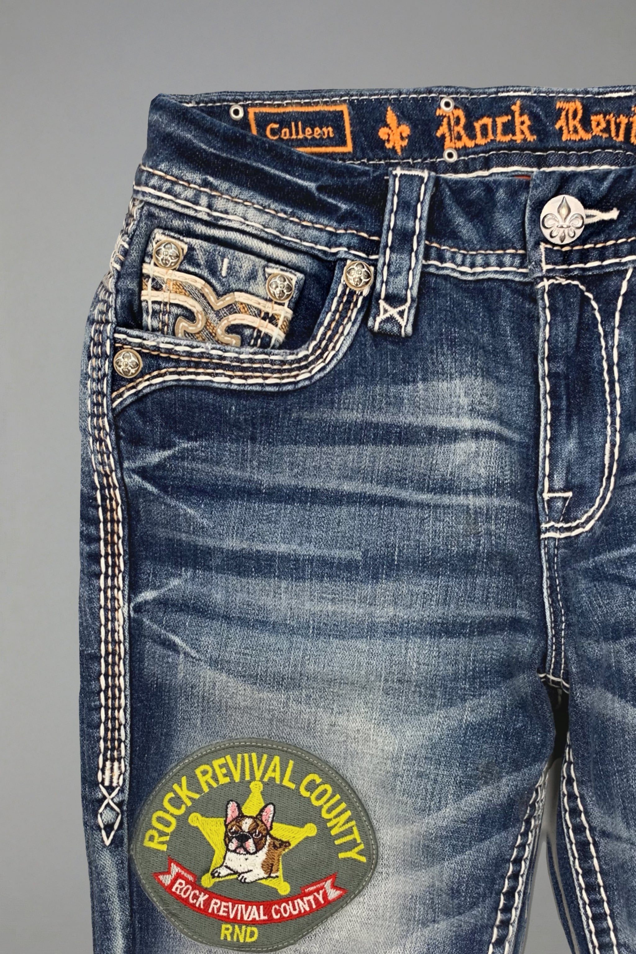 Colleen Skinny Jeans in Medium Blue with Patchwork