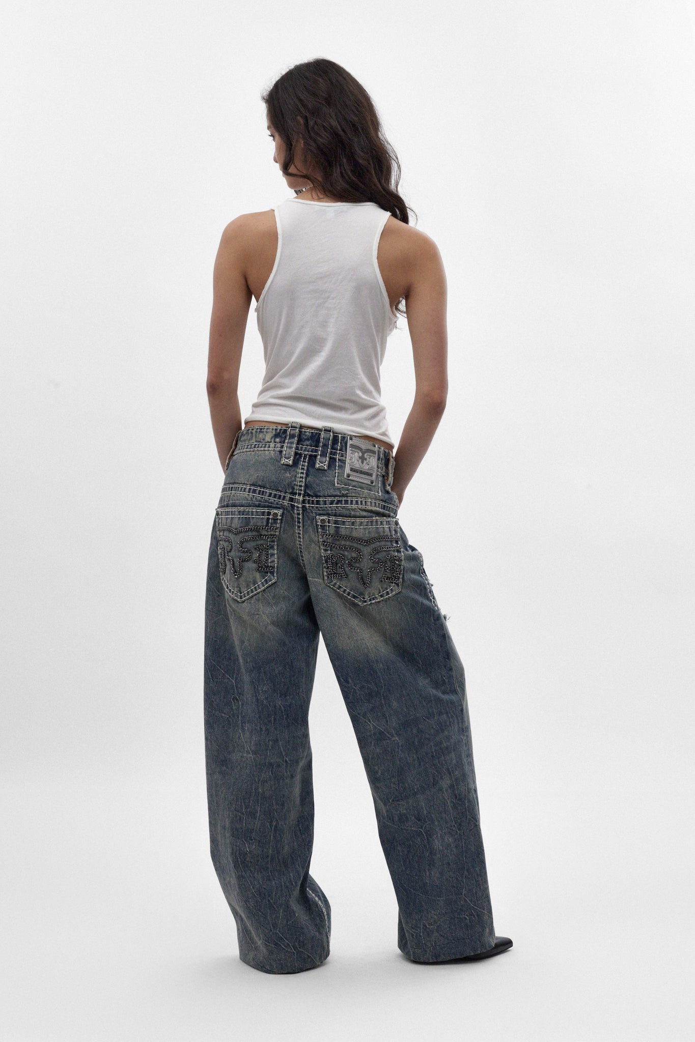 Colossus Jeans, By Jaded London in Medium Blue (W) - Rock Revival®