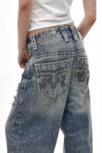 Colossus Jeans, By Jaded London in Medium Blue (W) - Rock Revival®