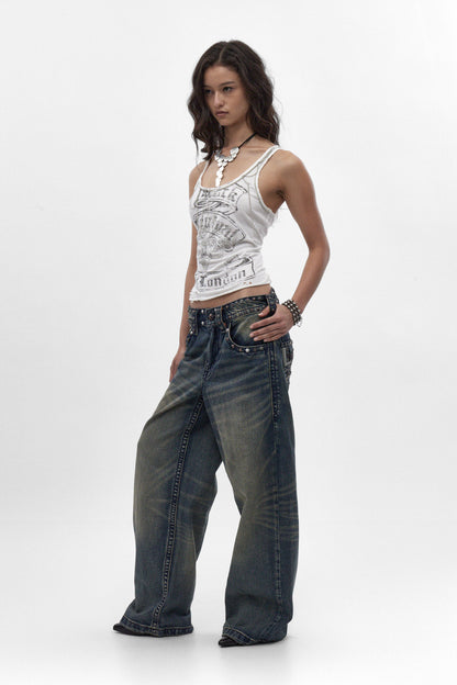 Colossus jeans, By Jaded London in Dark Blue (W) - Rock Revival®