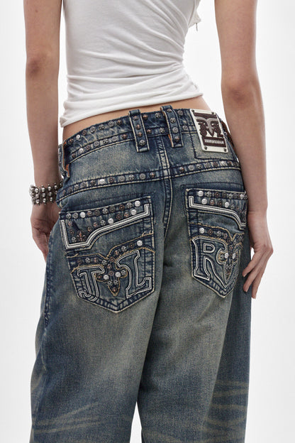 Colossus jeans, By Jaded London in Dark Blue (W) - Rock Revival®