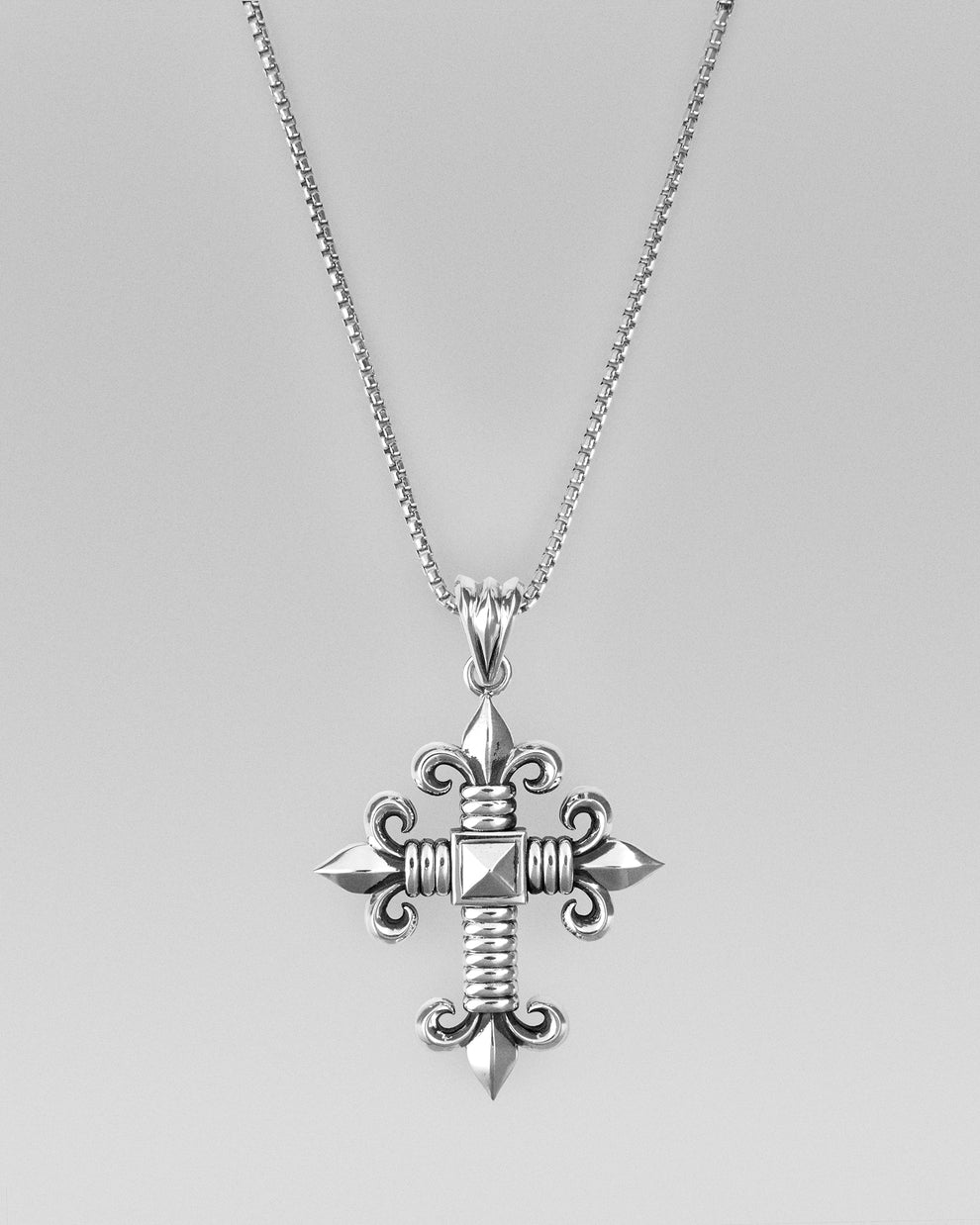 Fleur De Lis Cross Pendant Necklace Silver Jewelry Rock Revival®