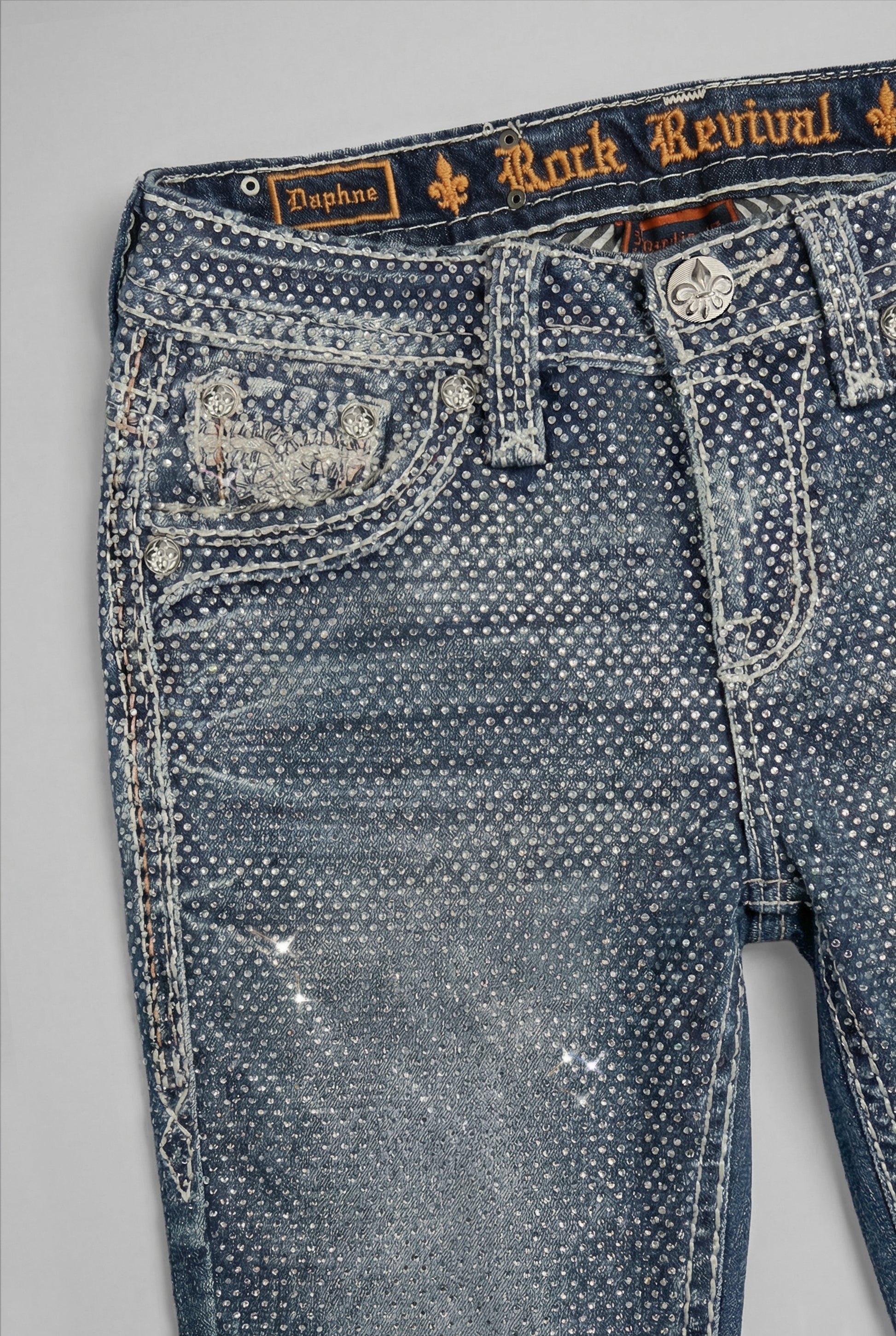 Daphne Rhinestone All-over Straight Jeans (Rhinestones-INV) - Rock Revival®