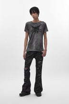 Rock Revival by Jaded London Staple Flare Jeans in Black Coating (M) - Rock Revival®