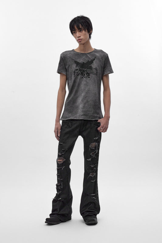 Rock Revival by Jaded London Staple Flare Jeans in Black Coating (M) - Rock Revival®