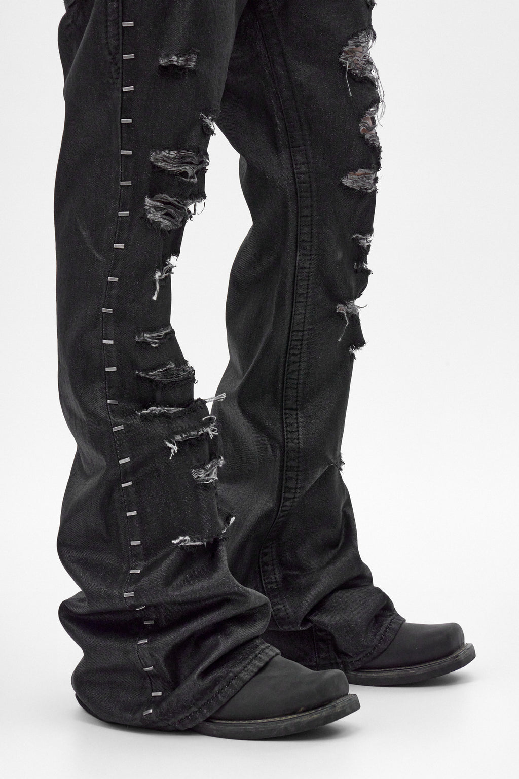 Rock Revival by Jaded London Staple Flare Jeans in Black Coating (M) - Rock Revival®