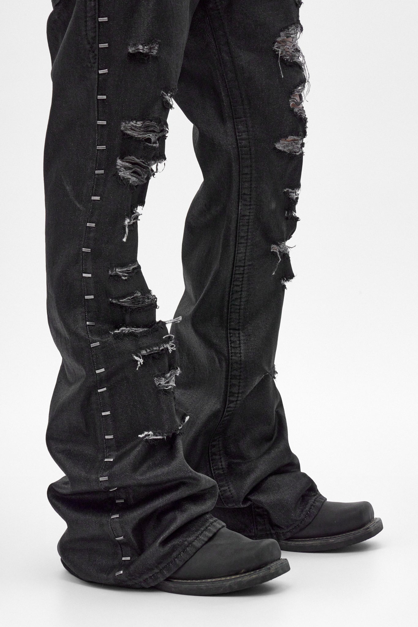 Rock Revival by Jaded London Staple Flare Jeans in Black Coating (M) - Rock Revival®