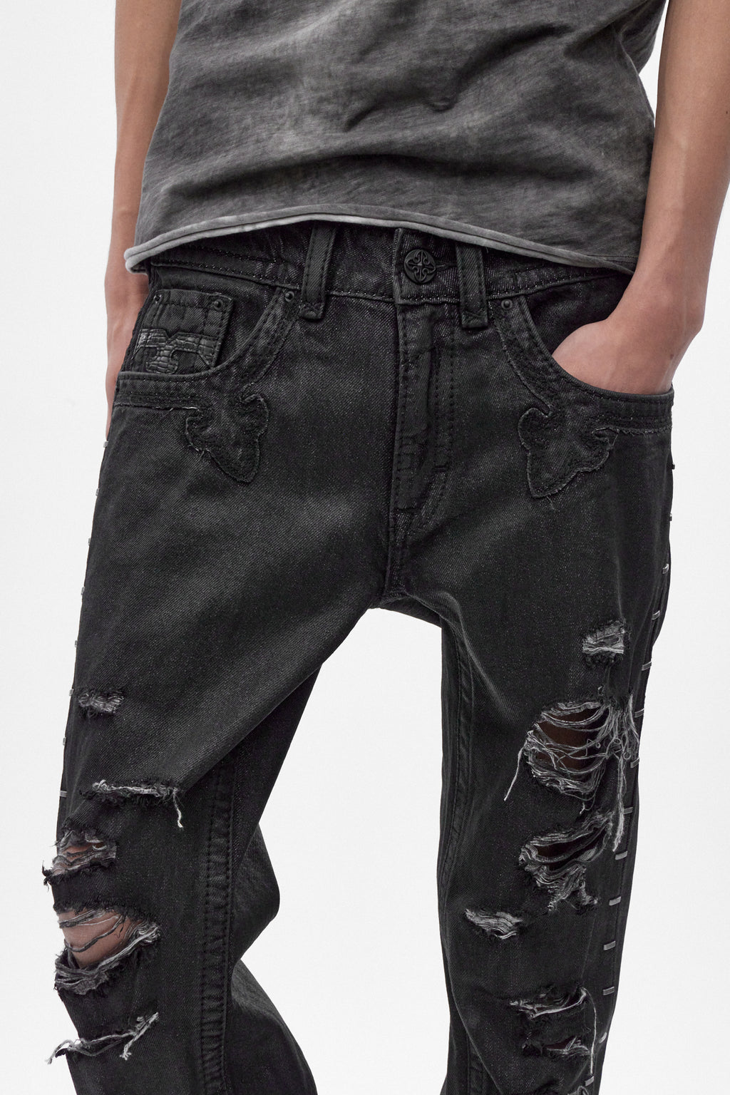 Rock Revival by Jaded London Staple Flare Jeans in Black Coating (M) - Rock Revival®