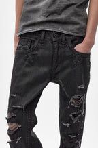 Rock Revival by Jaded London Staple Flare Jeans in Black Coating (M) - Rock Revival®