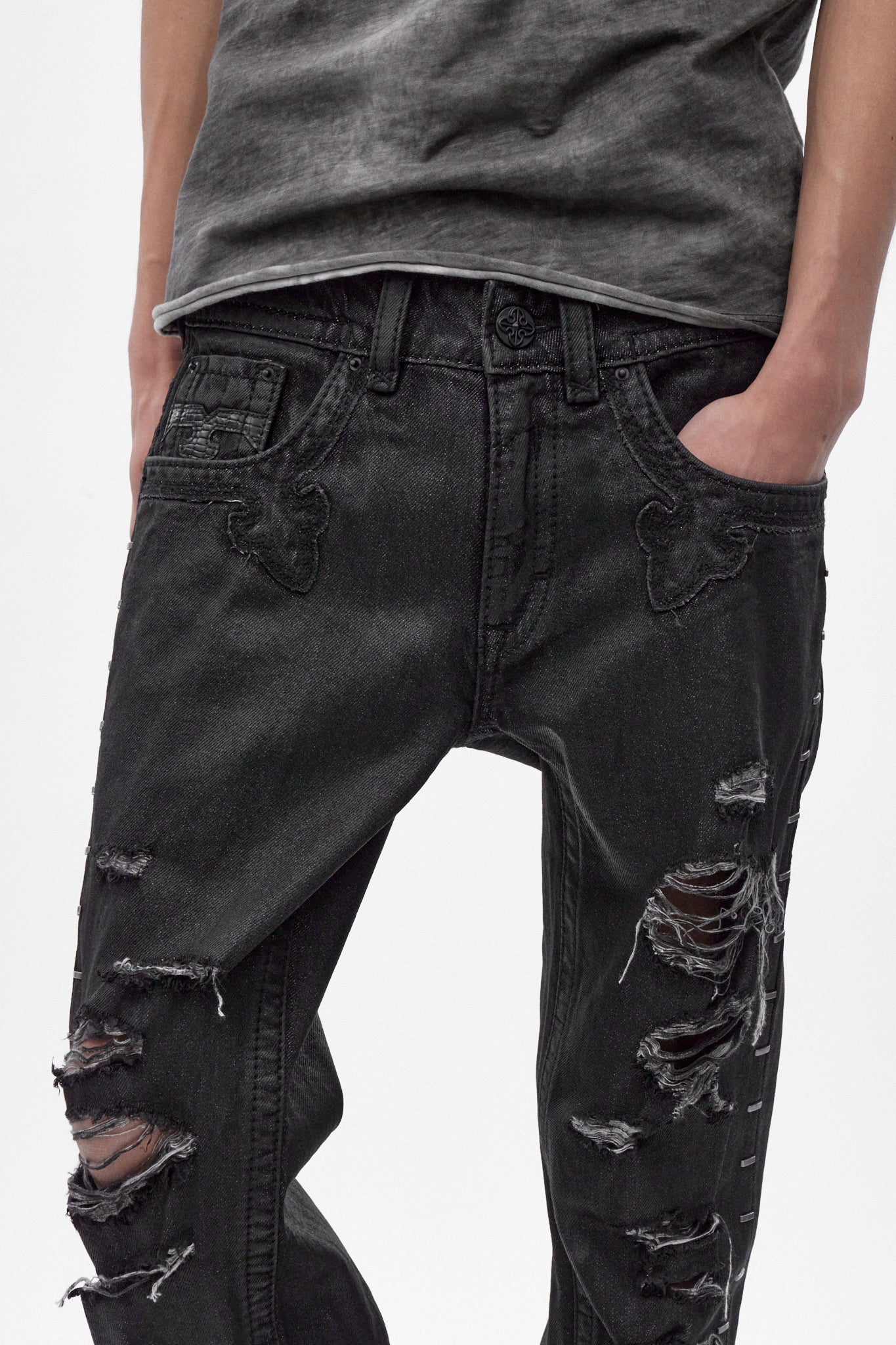 Rock Revival by Jaded London Staple Flare Jeans in Black Coating (M) - Rock Revival®