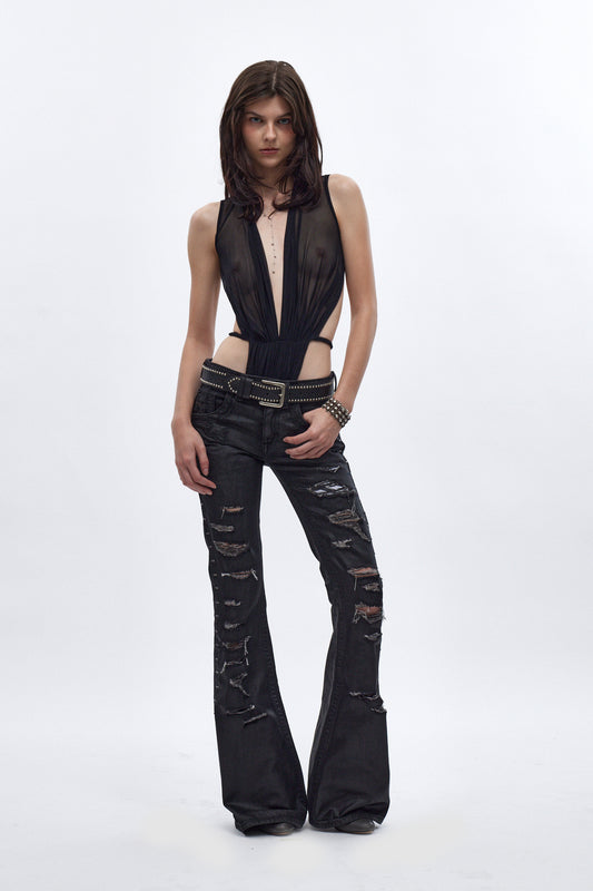 Drift Flare Jeans, by Jaded London In Black Coated - Rock Revival®