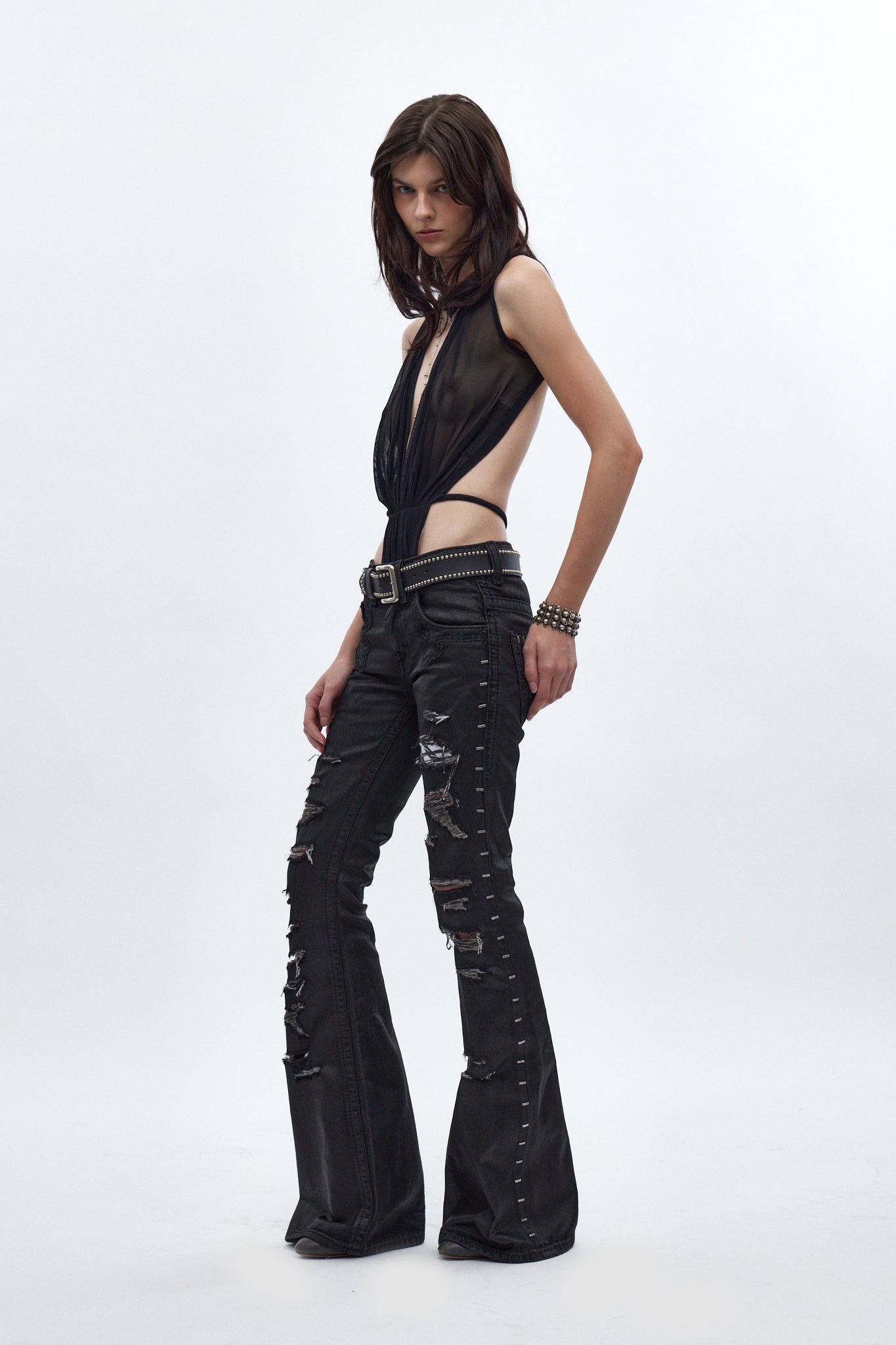 ☆archive Lolita Jeans☆ black flare 26 Rock Revival by Jaded London Staple Wax Flare Jeans |Black Coated