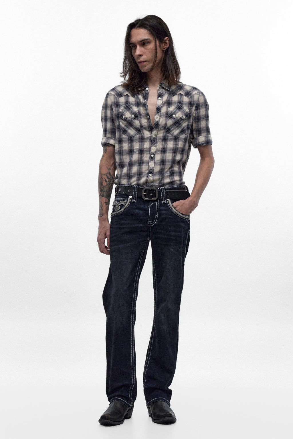 Eggplant Bootcut Jeans in Dark Blue