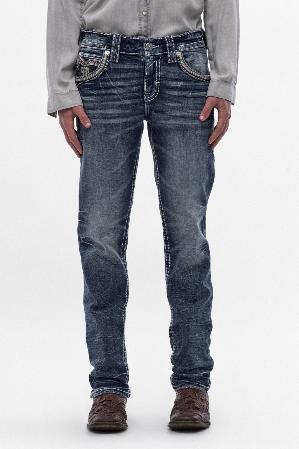Eggplant Straight Jeans in Medium Blue