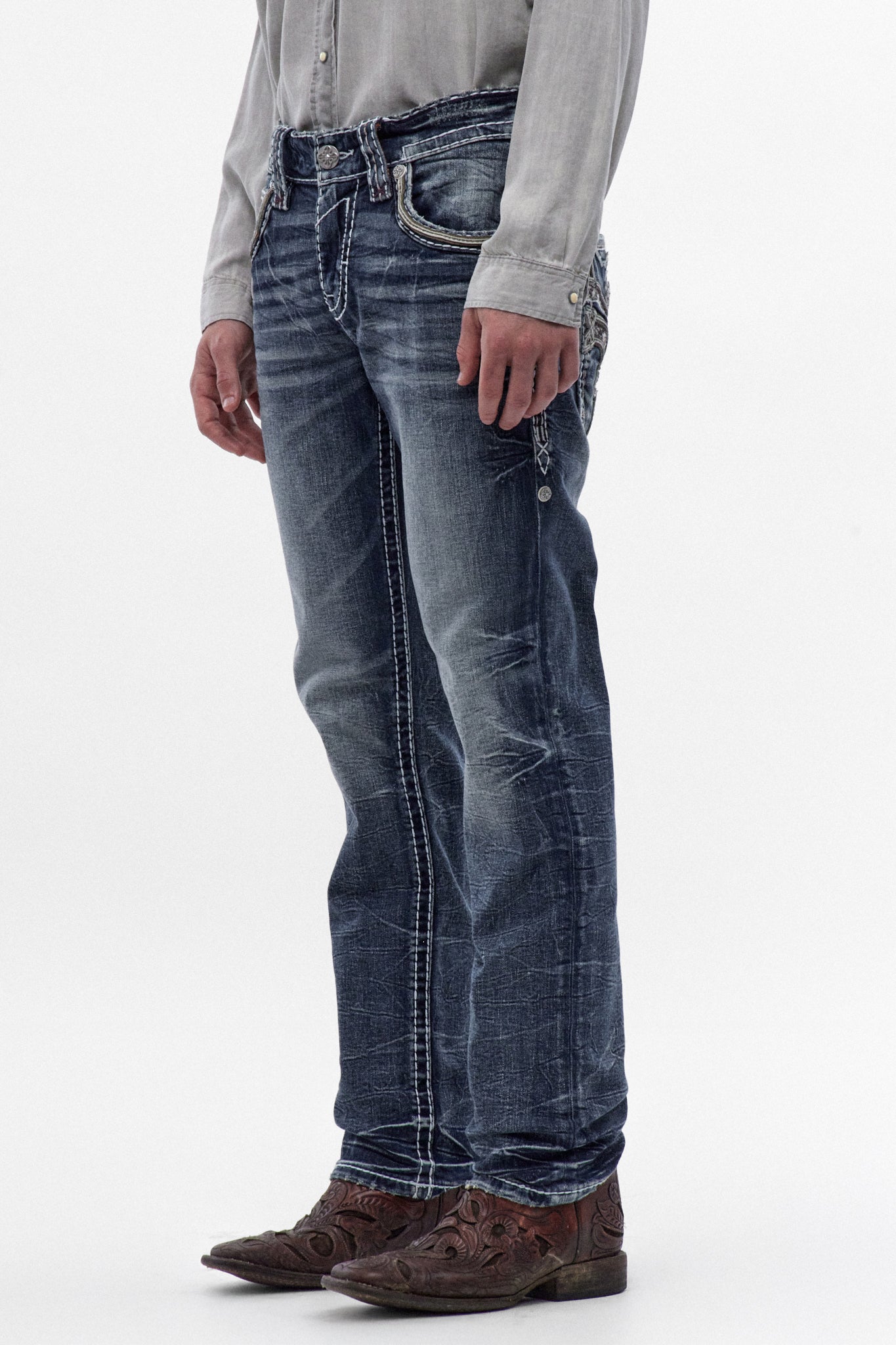 Eggplant Straight Jeans in Medium Blue