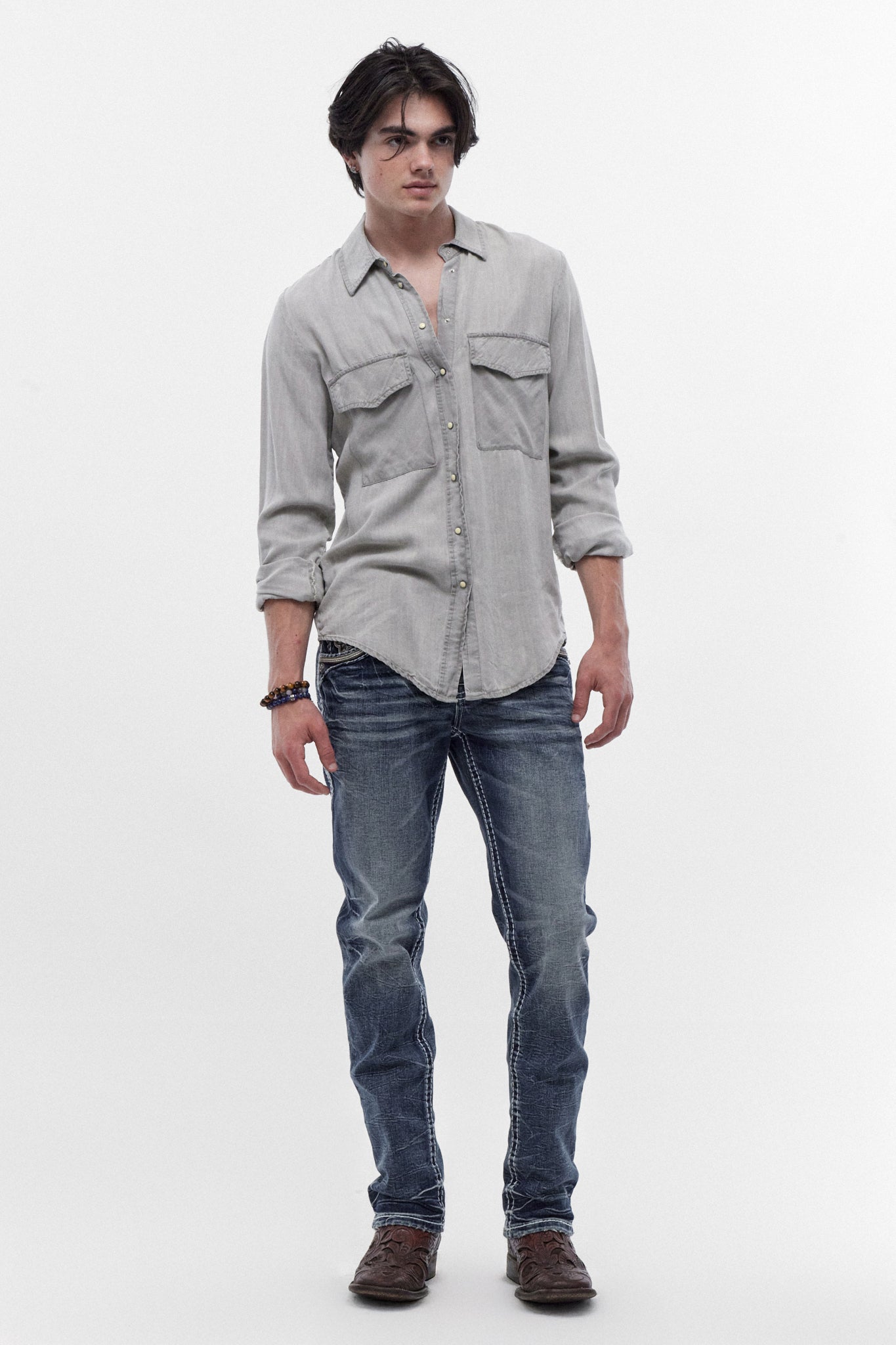 Eggplant Straight Jeans in Medium Blue