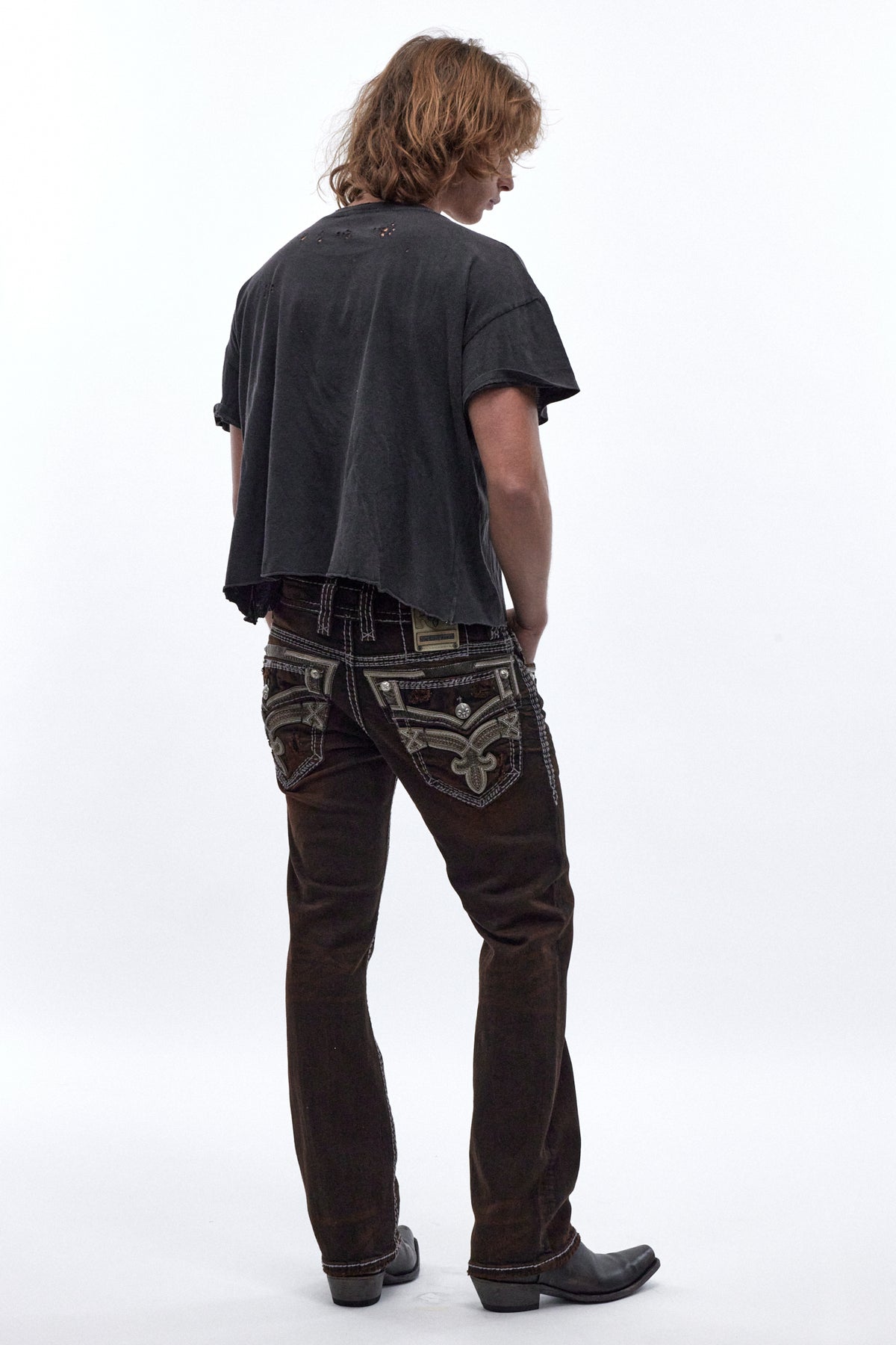 Eggplant Bootcut Jeans in Brown Overdye