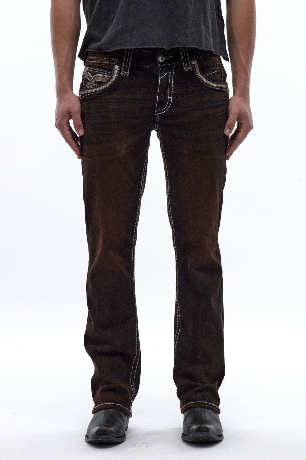 Eggplant Bootcut Jeans in Brown Overdye