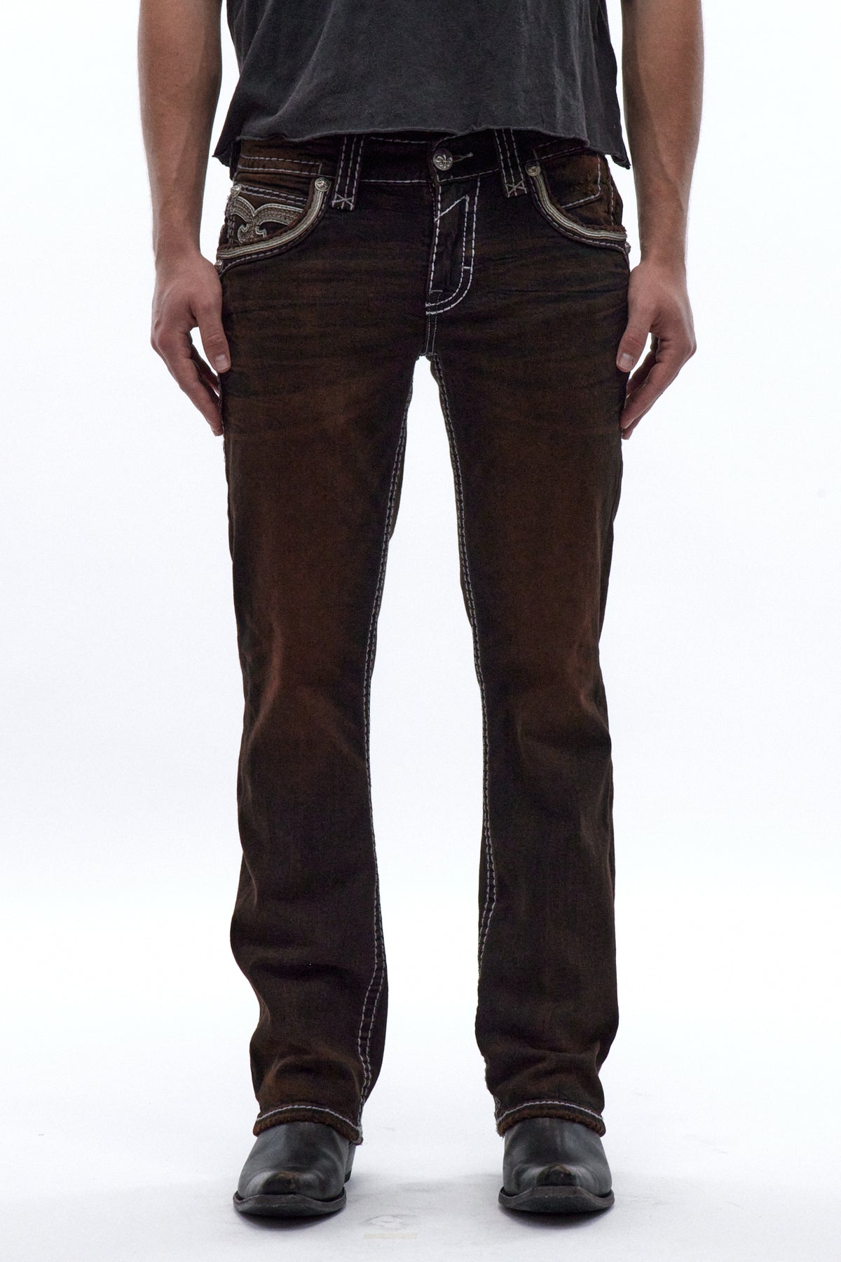 Eggplant Bootcut Jeans in Brown Overdye