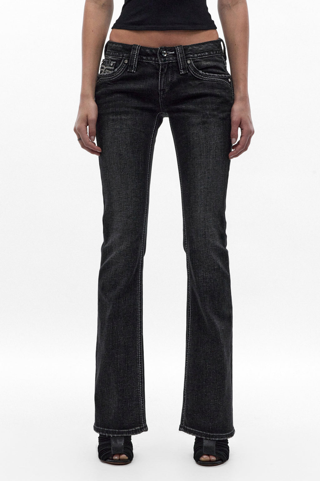 Eira Low-Rise Bootcut Jeans in Black