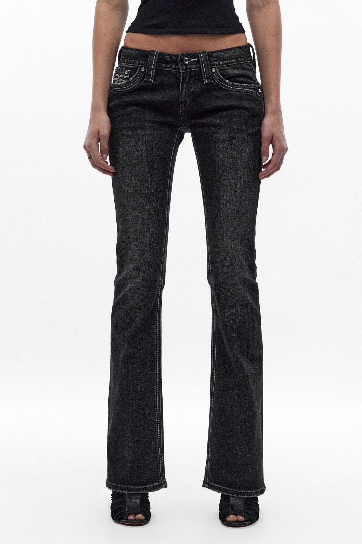 Eira Low-Rise Bootcut Jeans in Black