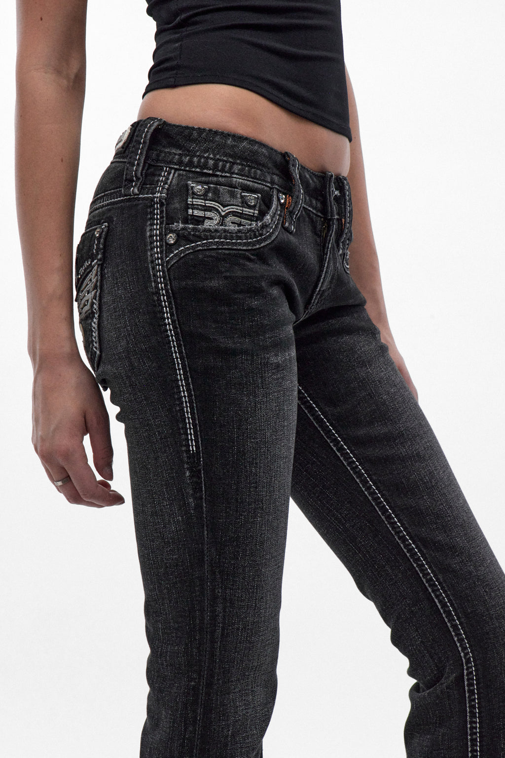 Eira Low-Rise Bootcut Jeans in Black