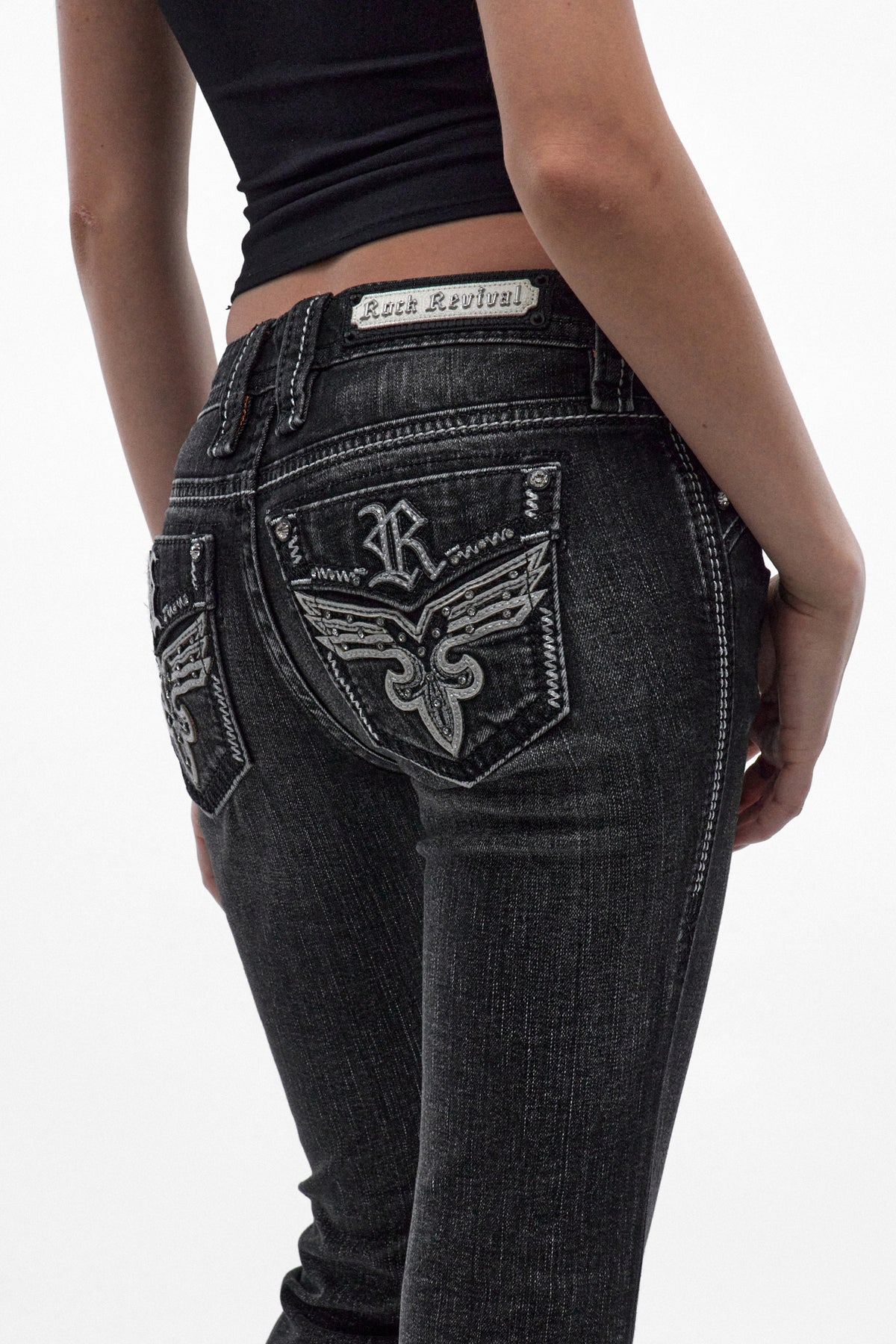 Eira Low-Rise Bootcut Jeans in Black