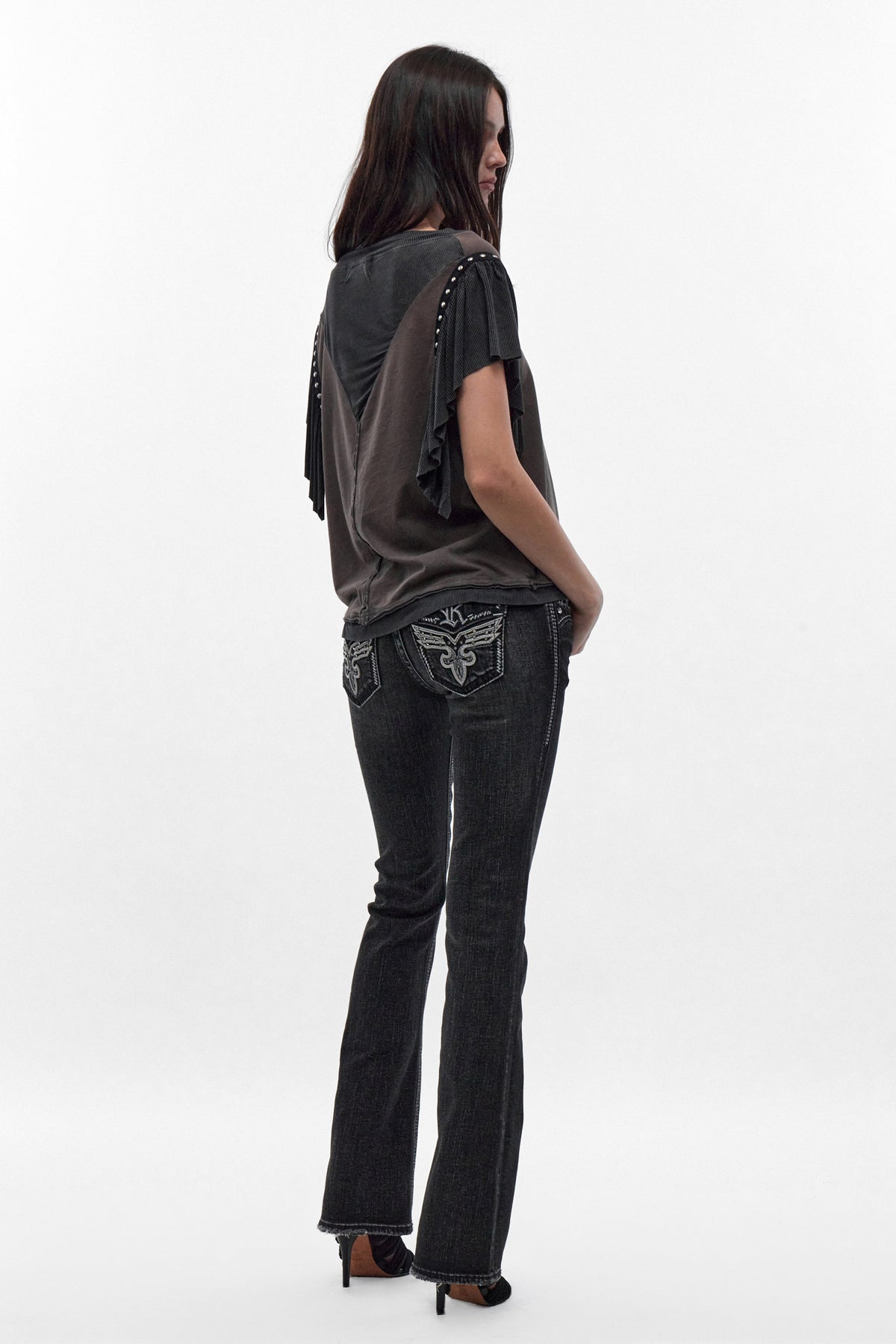 Eira Low-Rise Bootcut Jeans in Black