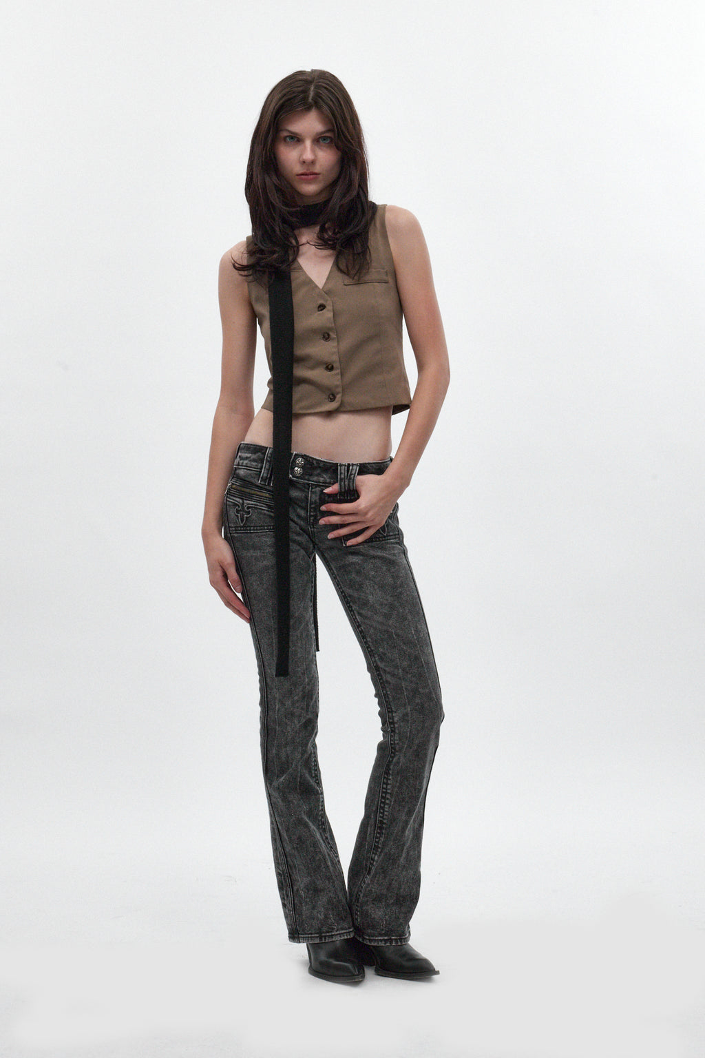 Elaina Low-Rise Bootcut in Acid Black - Rock Revival®