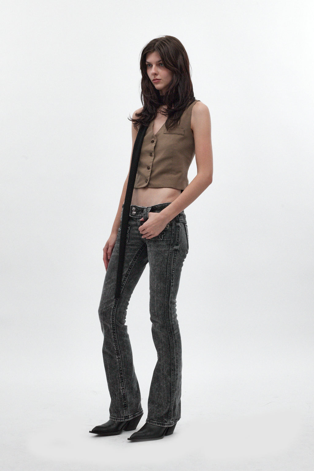 Elaina Low-Rise Bootcut in Acid Black - Rock Revival®
