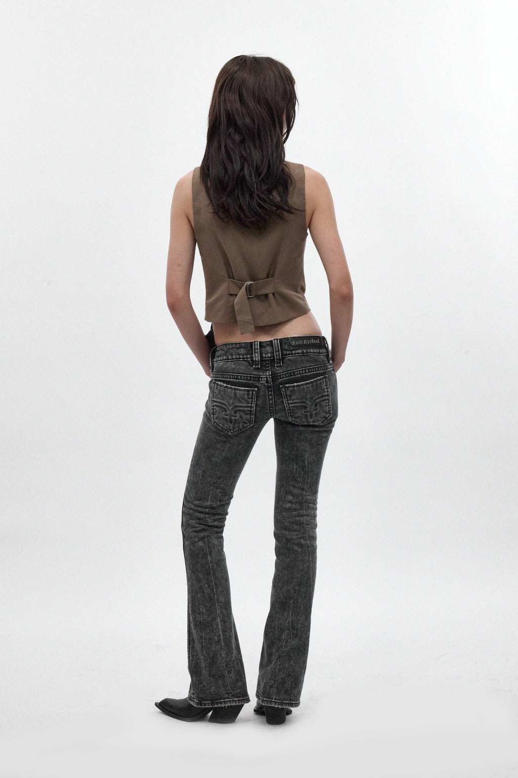 Elaina Low-Rise Bootcut in Acid Black - Rock Revival®