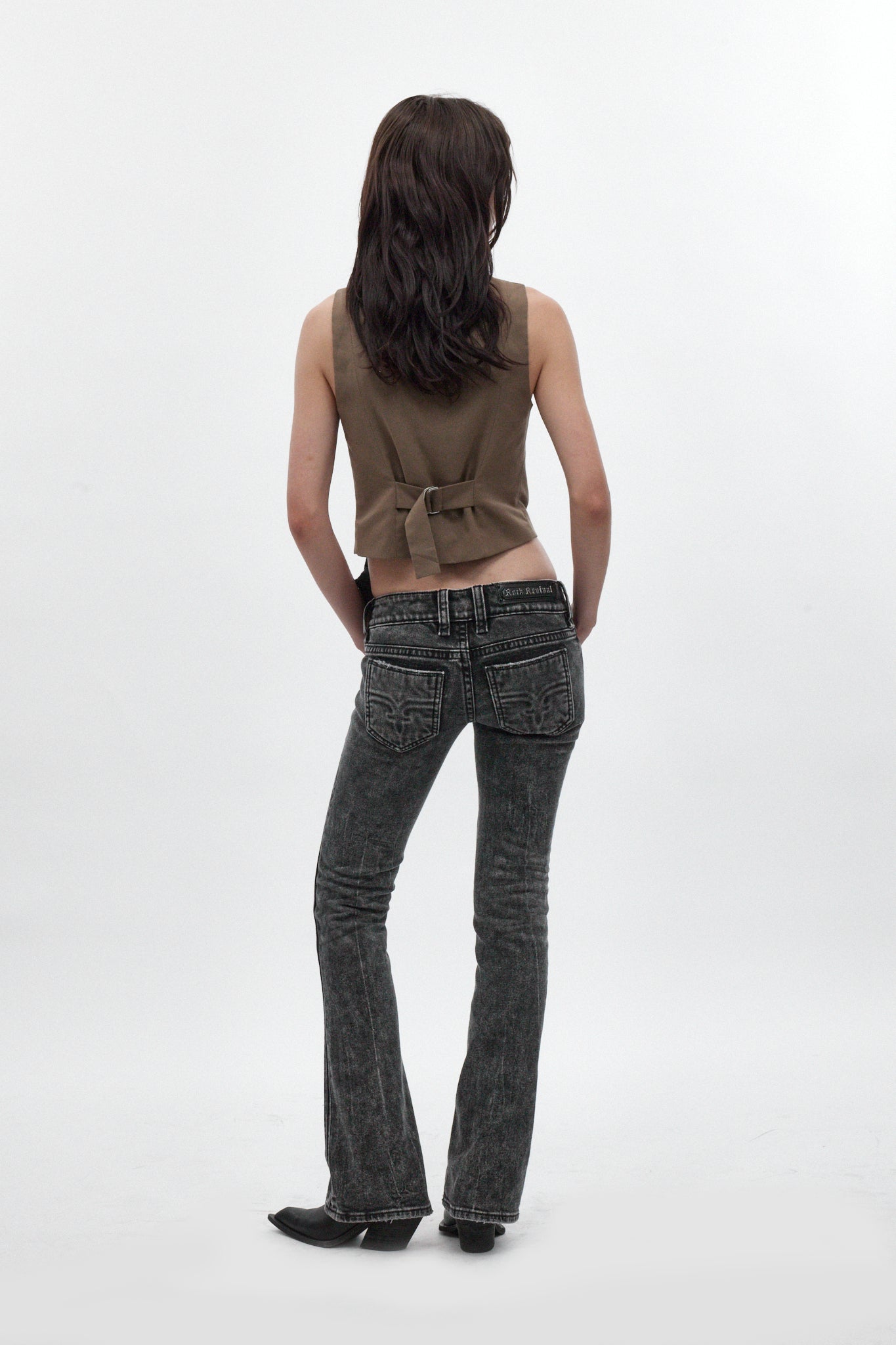 Elaina Low-Rise Bootcut in Acid Black - Rock Revival®