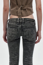 Elaina Low-Rise Bootcut in Acid Black - Rock Revival®