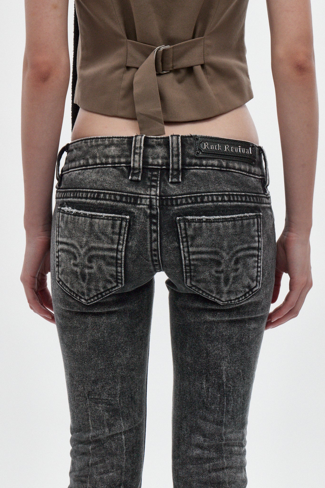 Elaina Low-Rise Bootcut in Acid Black - Rock Revival®