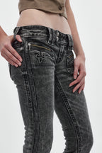 Elaina Low-Rise Bootcut in Acid Black - Rock Revival®