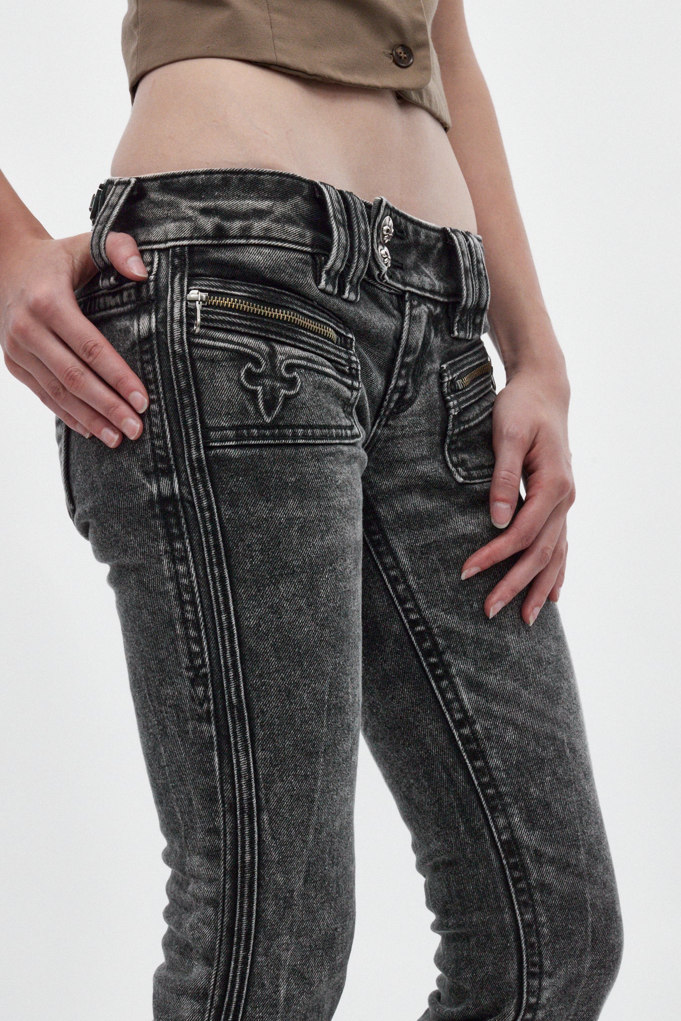 Elaina Low-Rise Bootcut in Acid Black - Rock Revival®