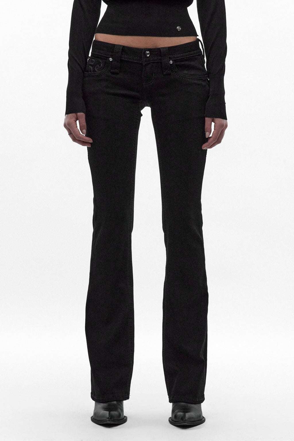 Eliana Super Low-Rise Bootcut Jeans in Black