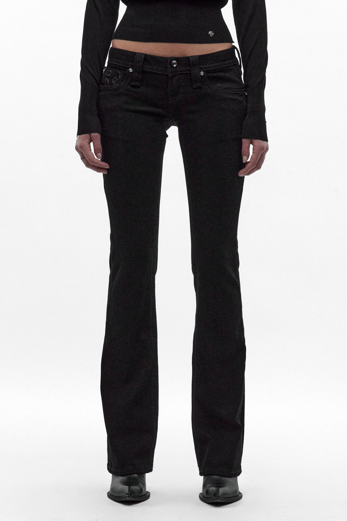 Eliana Super Low-Rise Bootcut Jeans in Black