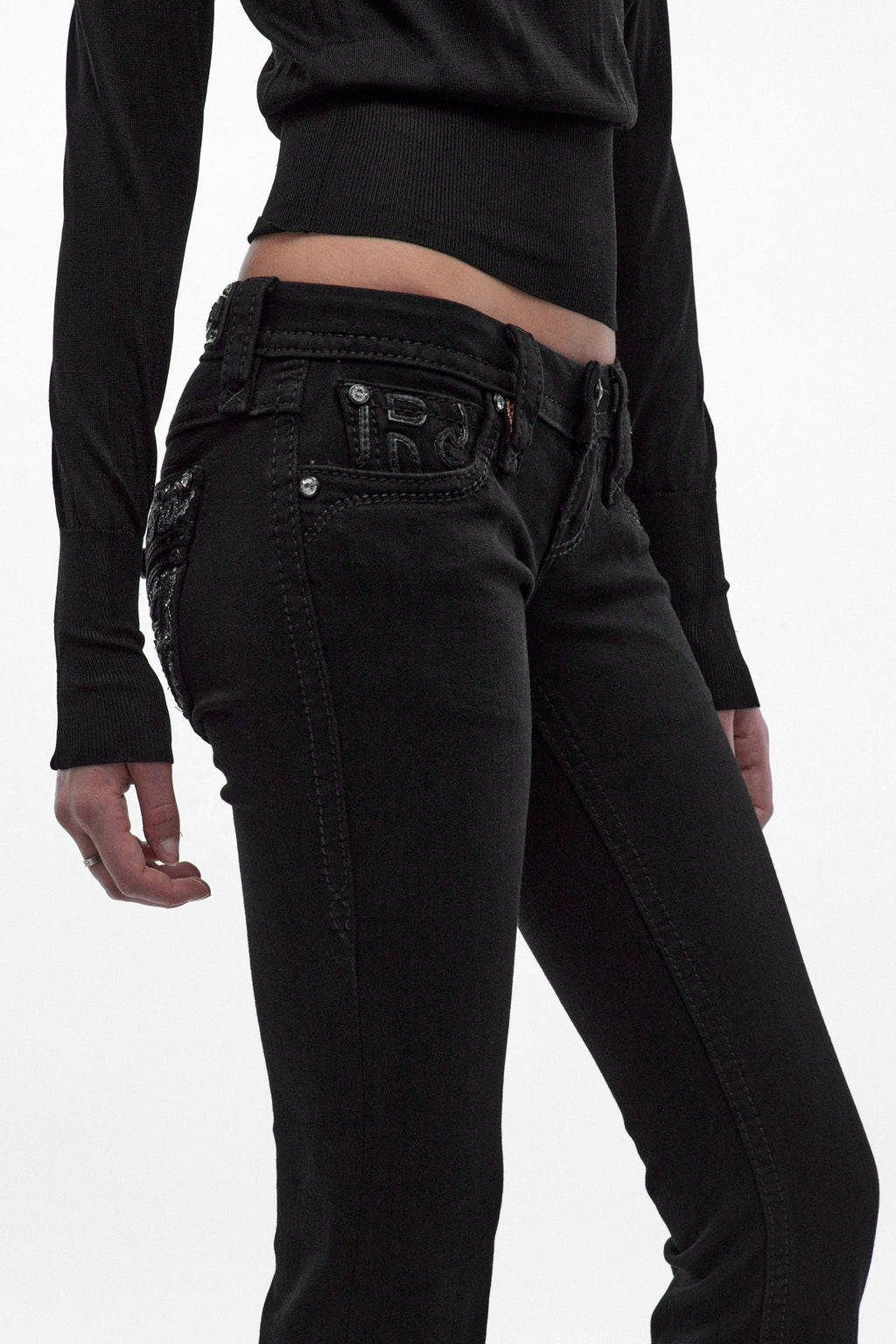 Eliana Super Low-Rise Bootcut Jeans in Black