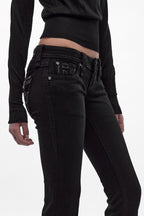 Eliana Super Low-Rise Bootcut Jeans in Black