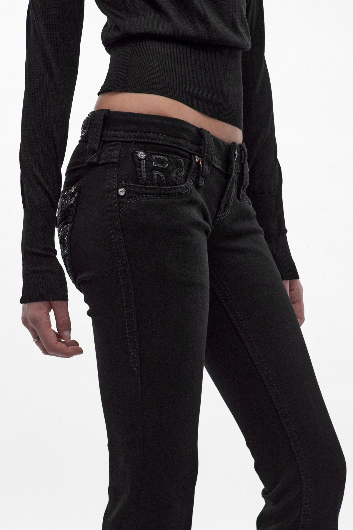 Eliana Super Low-Rise Bootcut Jeans in Black